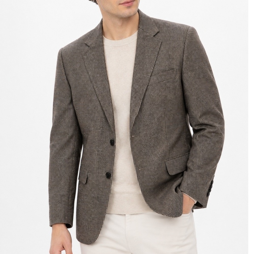 Men Brown Plaid Blazer 2 Button Classic Suit Coat Jacket Preppy Tailored Formal